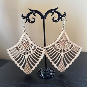 Boho Large Laser Cut Wood Dangle Earrings  ✨New In Bag✨